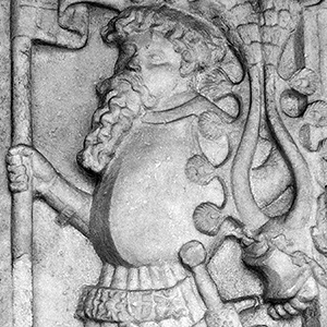 Der Gedenkstein von Oswald von Wolkenstein als Kreuzritter (vermutlich um 1408), im westlichen Arkadengang des Domes von Brixen, 30. Mai 2018
